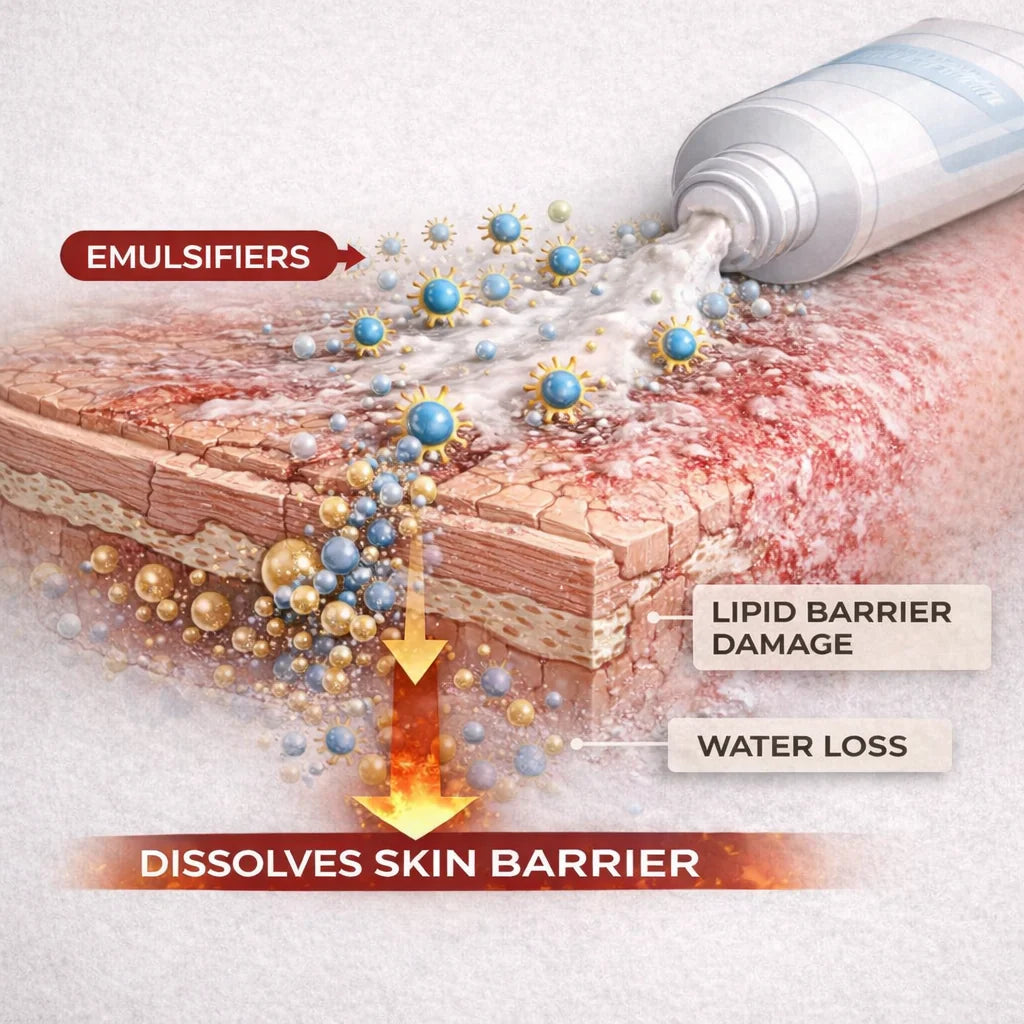 Emulsifiers dissolving skin lipid barrier - scientific diagram